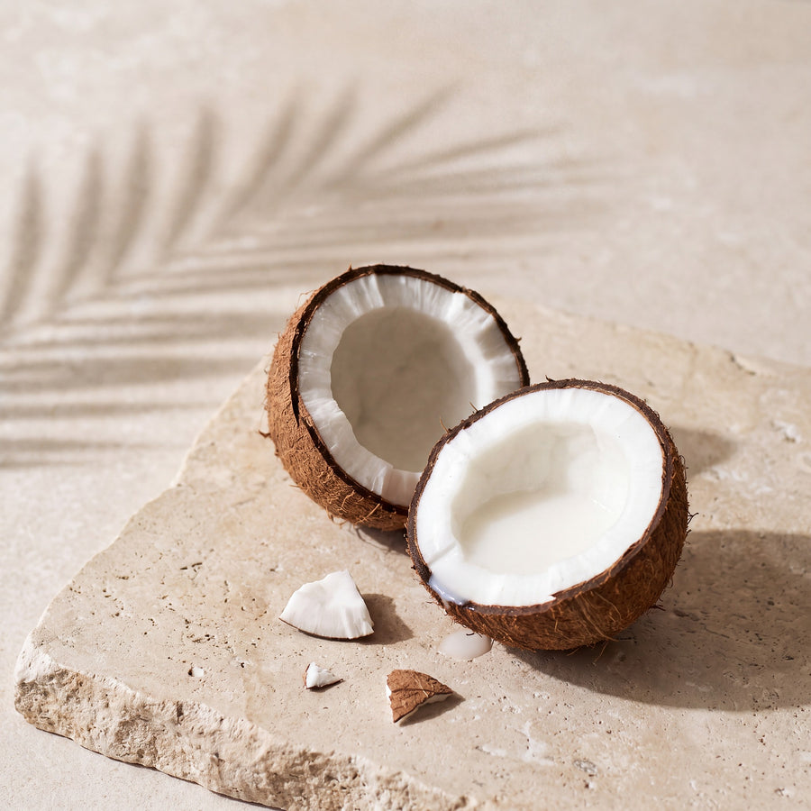 Fresh coconut split open