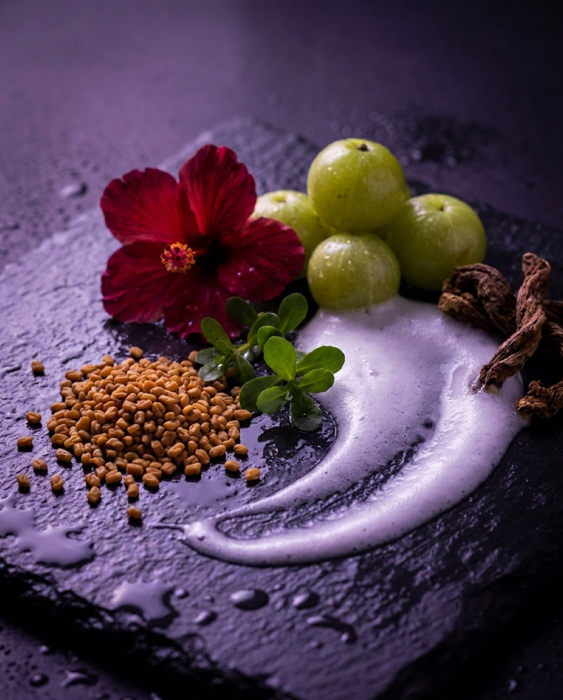 Raw botanical ingredients laid out before formulation