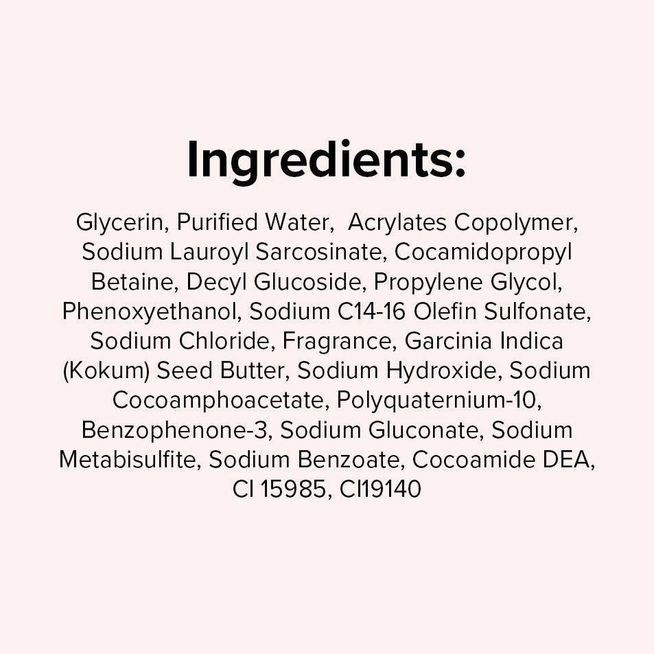 The printed ingredient list of SMUSH! Ape Escape Kokum Body Wash; the full text follows